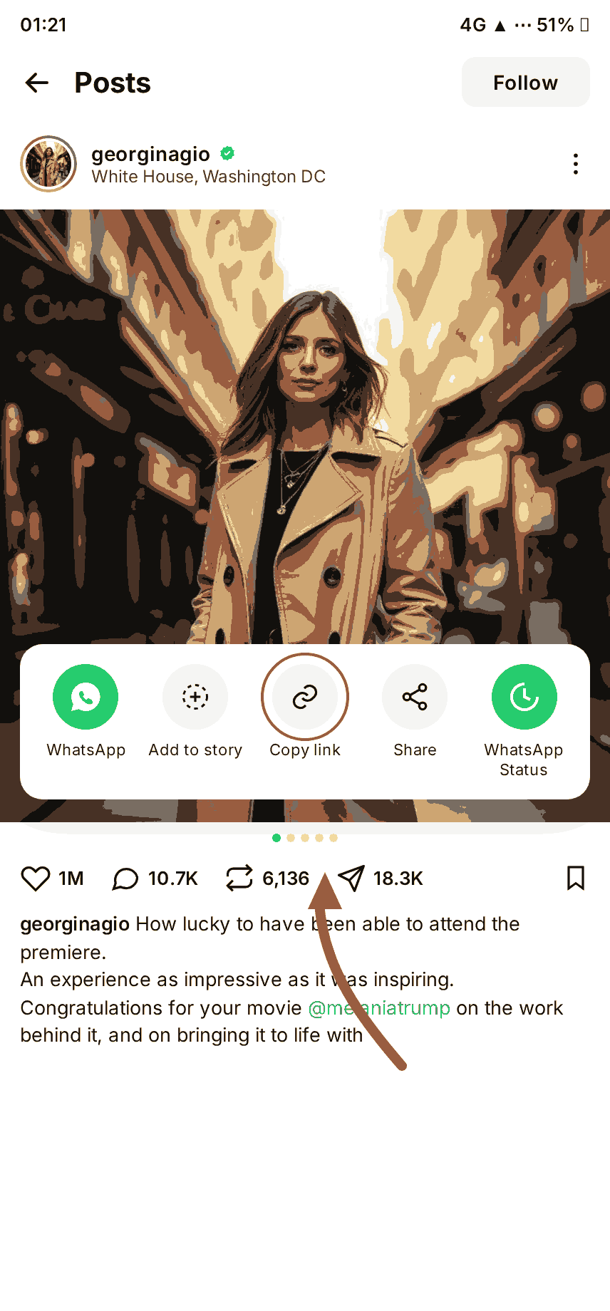 Copy the Instagram link from the share menu