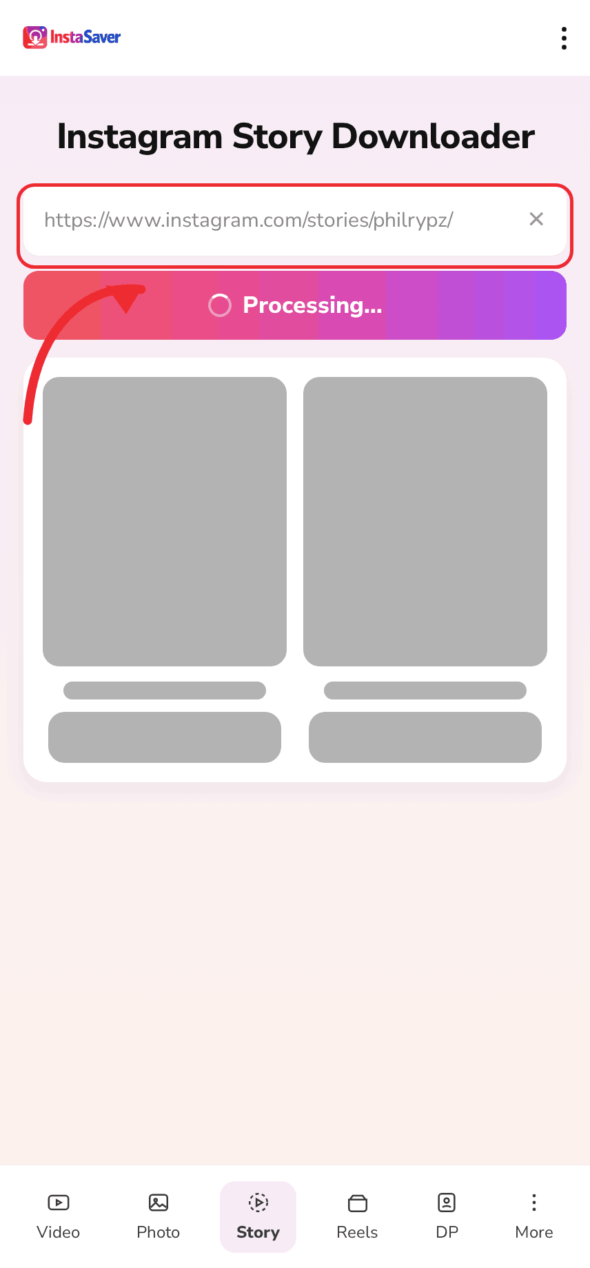 Paste the story link into InstaSave